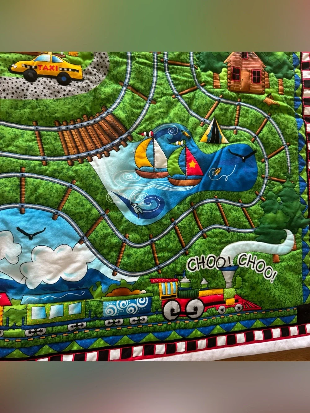 Handmade Train Railroad Play Mat Quilt 42x34 Kids Nursery Choo Choo